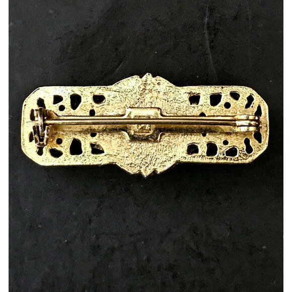 Vintage Bar Brooch Gold Tone Faux Pearl Stone Estate Piece 1.25" EUC - Picture 3 of 9